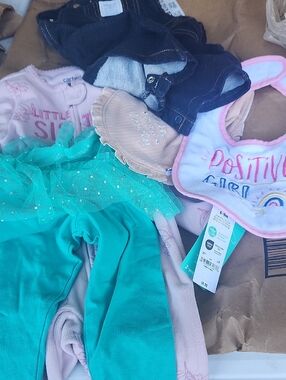 Teal and Pink Baby One-Piece with Tulle Skirt Sleeper Nwt Overalls 2bib 1 Top